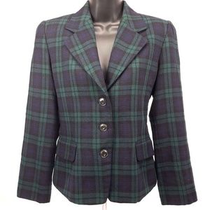 Ellen Tracy Plaid 100% Wool Blazer Jacket